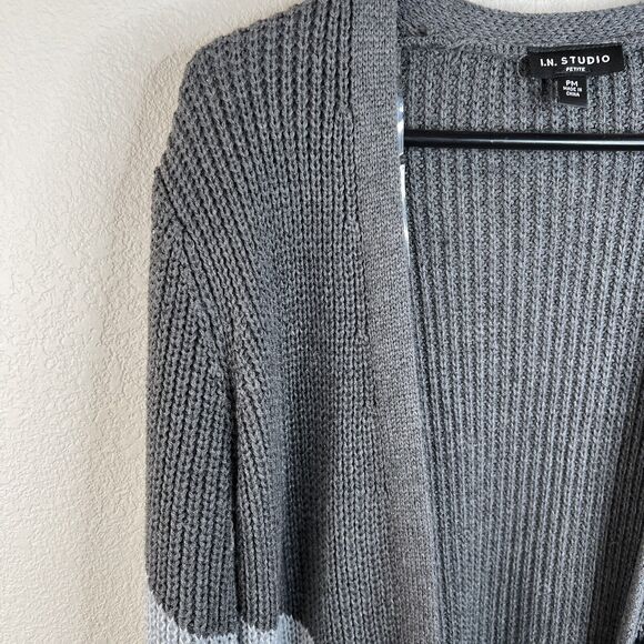 I.N. studio womens Sweater Cardigan Duster Open Front Colorblocked Petite Medium - Picture 2 of 16